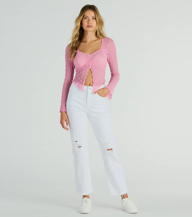 Don't Tempt Me Textured Slit Crop Top | Windsor