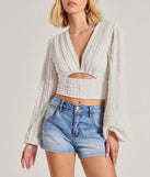 From bold to effortless, the Romance Awaits Long Sleeve Ruffle Lace Trim Crop Top lets you define your vibe with ivory tops that speak your style.