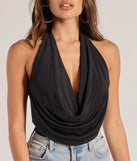 The Take The Plunge Sleeveless Halter Crop Top in black with a modern design and trendy look is part of the latest women's tops collection to elevate your 2025 wardrobe.