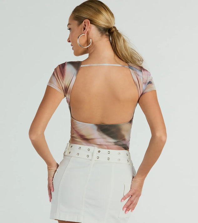 Talk Back Abstract Print Mesh Crop Top | Windsor