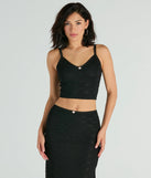 Effortlessly create party outfits or vacation-ready looks with the Alluring Dream V-Neck Lace Rosette Crop Top, one part of a versatile women's black matching set perfect for quick and easy outfit combinations from layering chic outfits to transitioning your look seamlessly.
