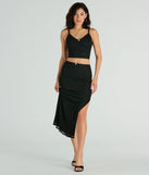 Effortlessly create party outfits or vacation-ready looks with the Alluring Dream V-Neck Lace Rosette Crop Top, one part of a versatile women's black matching set perfect for quick and easy outfit combinations from layering chic outfits to transitioning your look seamlessly.