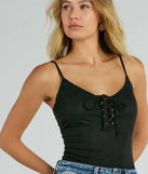Lace Me Up Sleeveless Faux Suede Bodysuit