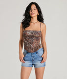 The Flawless One Floral Strappy Corset Crop Top in rust with a modern design and trendy look is part of the latest women's tops collection to elevate your 2025 wardrobe.