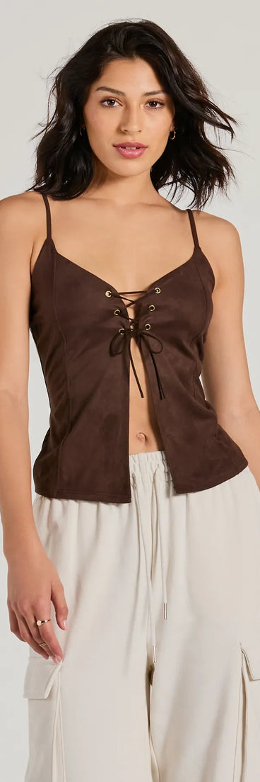 Treasured Trend Lace-Up Slit Crop Tank Top | Windsor Treasured Trend Lace-Up Slit Crop Tank Top | Windsor