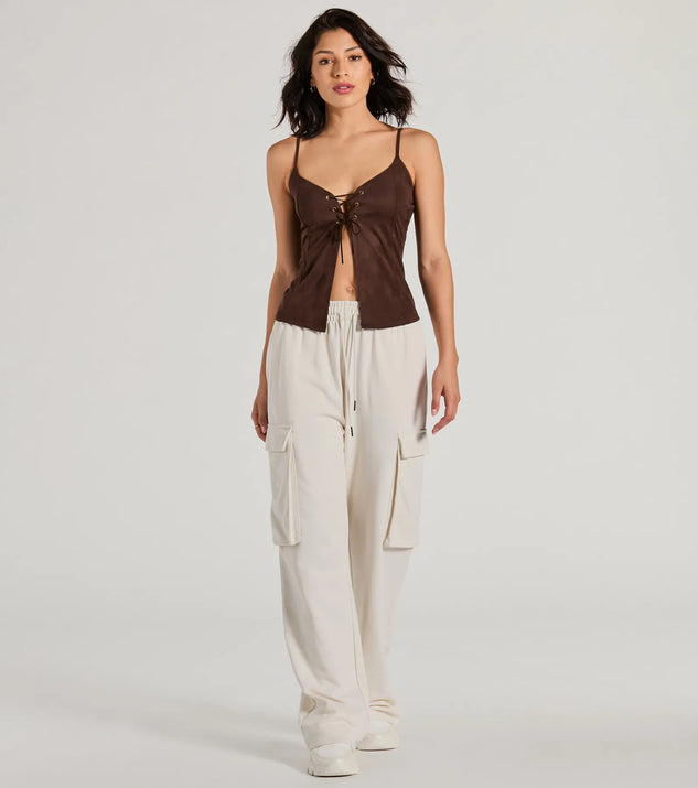 トップス DAWN No.11 CUP IN LANG TOPS Wild West Showdown Lace-Up Graphic Crop Top | Windsor