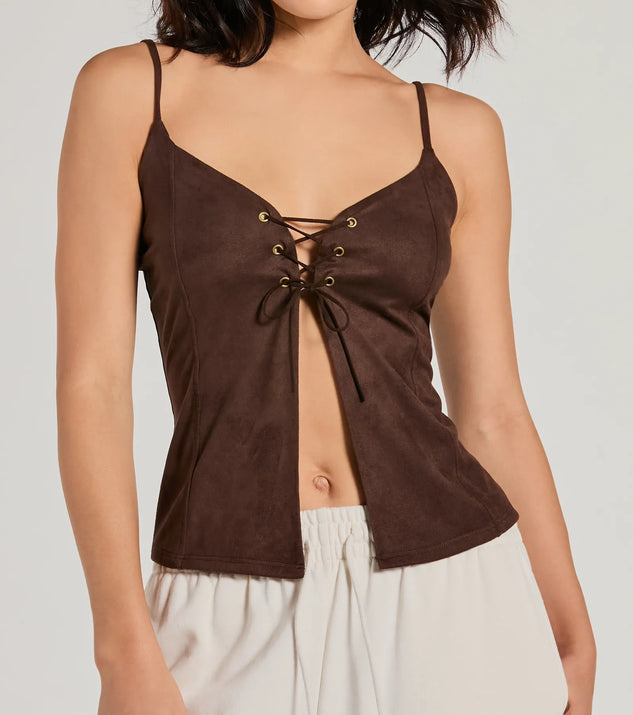 Treasured Trend Lace-Up Slit Crop Tank Top | Windsor