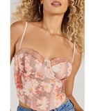 The waist-defining bodice style of the Pretty It Girl Lace-Up Floral Bustier in mauve is perfect for making a statement with your outfit and provides the structure, molded cups, or lace-up details that capture the corset trend.