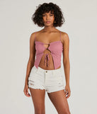 The Sweet Fling Lace-Up Mesh Crop Top in mauve with a modern design and trendy look is part of the latest women's tops collection to elevate your 2025 wardrobe.
