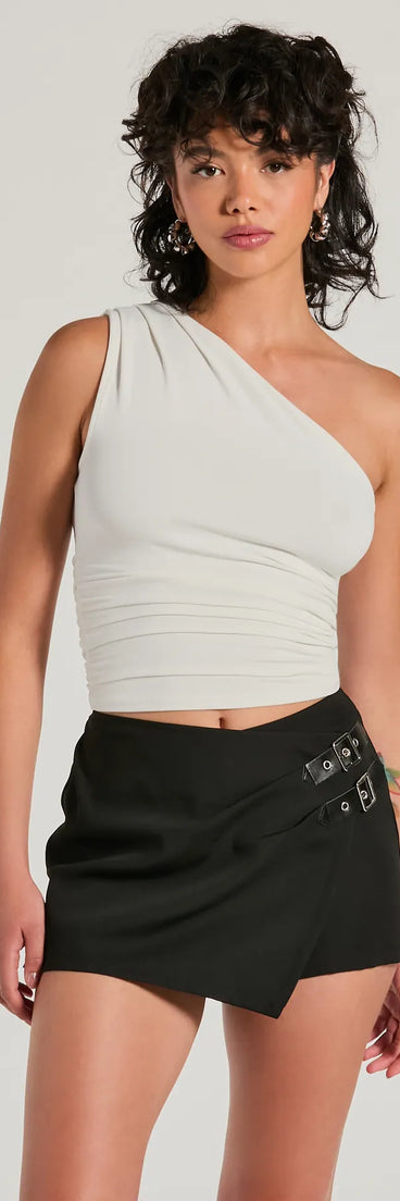Groove Time One-Shoulder Ruched Crop Top