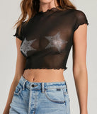 Elevate your holiday style with the Born Star Rhinestone Sheer Mesh Crop Top a chic women's black sequin top featuring shimmering sequins and a party-ready silhouette ideal for sparkly holiday outfits or New Year's Eve attire.