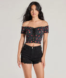 Sweet Like Cherries Lace-Up Off-The-Shoulder Top