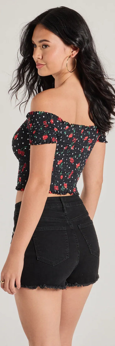 Sweet Like Cherries Lace-Up Off-The-Shoulder Top
