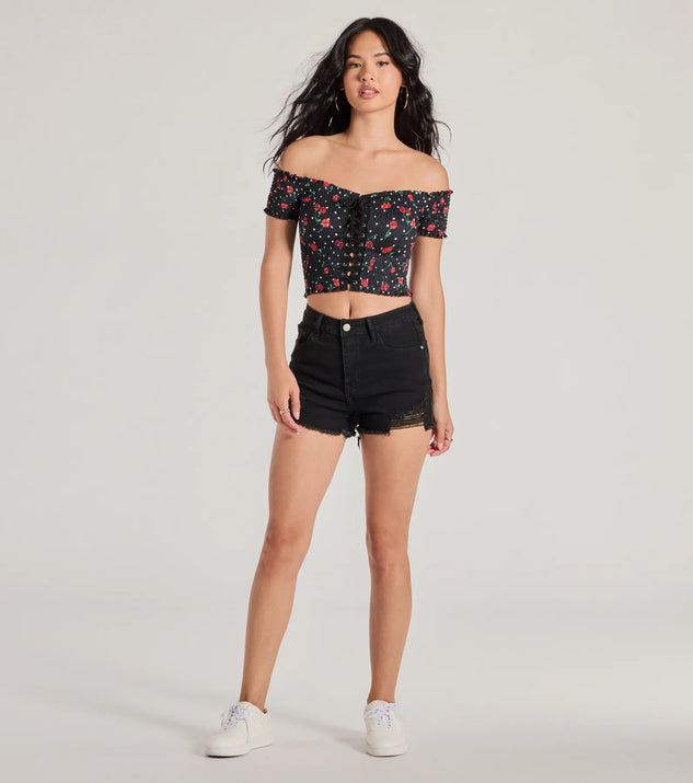 Sweet Like Cherries Lace-Up Off-The-Shoulder Top | Windsor