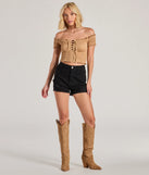
Upgrade your style game for 2025 with the Sweet As You Off-The-Shoulder Lace-Up Crop Top in mocha, perfect for any fashion-forward wardrobe.