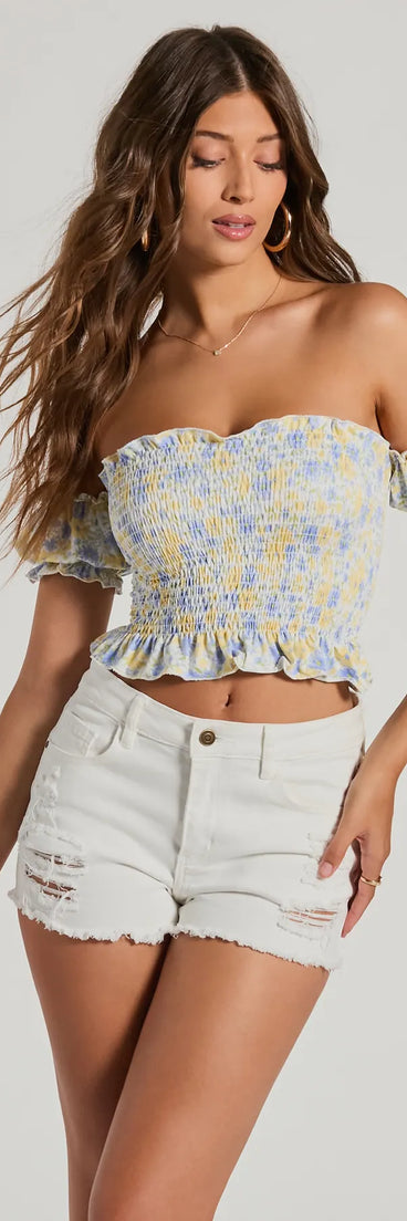 Sunny And Sweet Off-The-Shoulder Floral Crop Top
