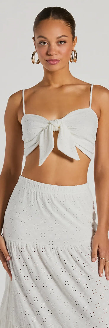 Vibe Of Summer Tie Front Eyelet Crop Top