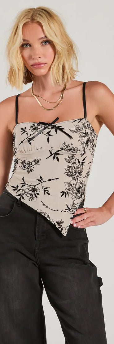 Bring The Romance Flocked Velvet Floral Crop Top