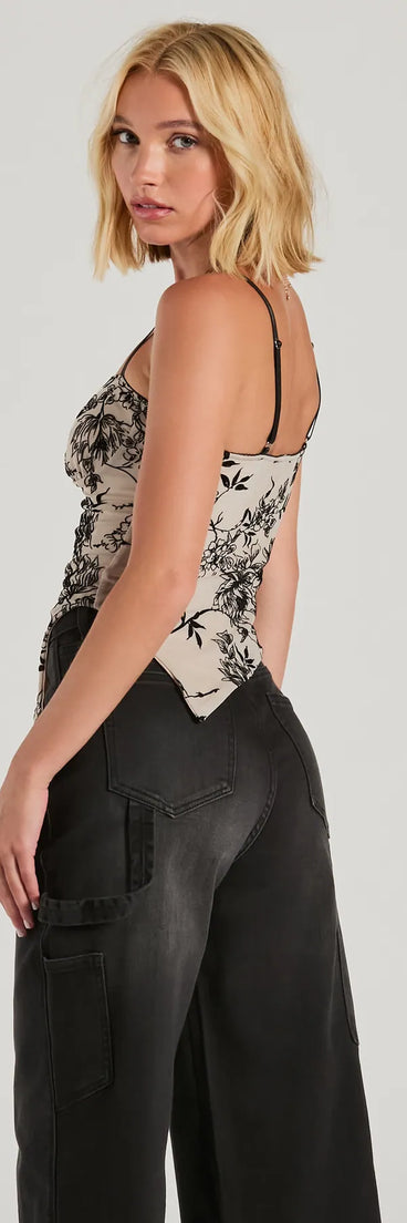 Bring The Romance Flocked Velvet Floral Crop Top