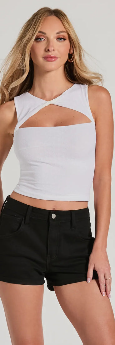 Flirty Cutout Floral Mesh Cropped Tank Top