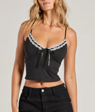 
Upgrade your style game for 2025 with the Perfect Twist Lace Bow V-Neck Crop Top in black, perfect for any fashion-forward wardrobe.