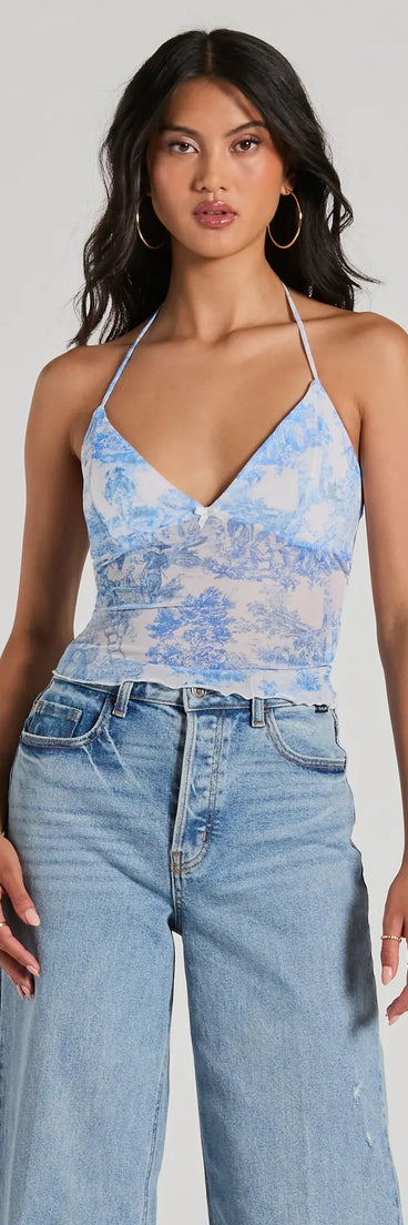 Scenic Route V-Neck Halter Mesh Crop Top