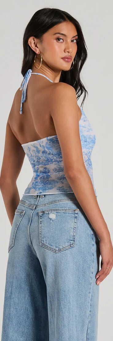 Scenic Route V-Neck Halter Mesh Crop Top