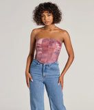 The Keep It Alluring Abstract Mesh Strapless Bustier Top in mauve with a modern design and trendy look is part of the latest women's tops collection to elevate your 2025 wardrobe.