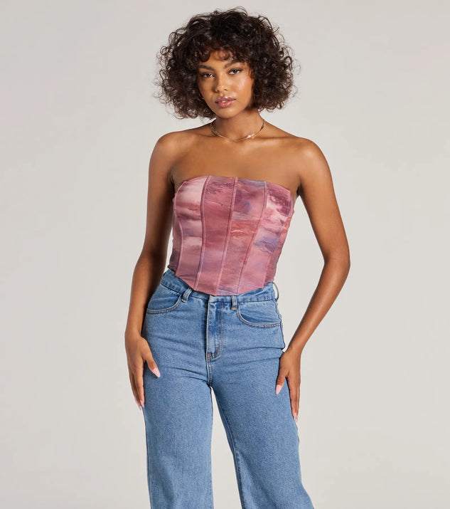 Keep It Alluring Abstract Mesh Strapless Bustier Top Windsor