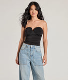 The Flirty Find Strapless Ruched Knit Crop Top in black with a modern design and trendy look is part of the latest women's tops collection to elevate your 2025 wardrobe.