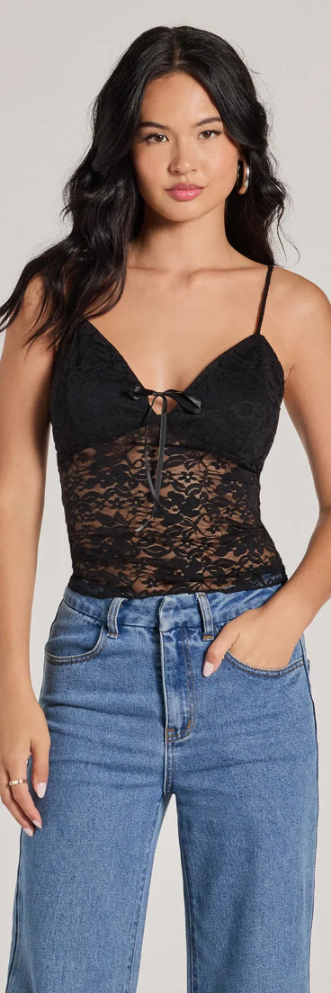 The Sheerly Sultry V-Neck Lace Crop Top in black with a modern design and trendy look is part of the latest women's tops collection to elevate your 2025 wardrobe.