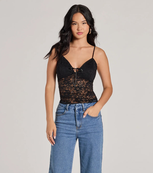 The Sheerly Sultry V-Neck Lace Crop Top in black with a modern design and trendy look is part of the latest women's tops collection to elevate your 2025 wardrobe.