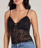 The Sheerly Sultry V-Neck Lace Crop Top in black with a modern design and trendy look is part of the latest women's tops collection to elevate your 2025 wardrobe.