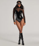 Flaunt your silhouette with the Daring Feline Mesh And Faux Leather Bodysuit, a chic black bodysuit crafted for sleek winter looks. Whether you're dressing up for NYE parties or layering for a cozy daytime style, this fitted design adds modern flair to any outfit.