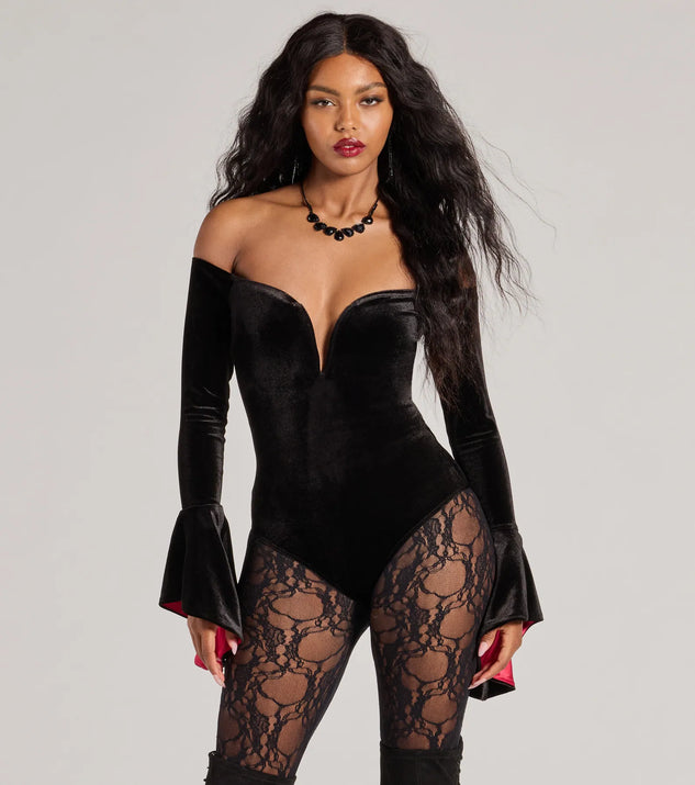 Vampy Vixen Long Sleeve Velvet Bodysuit | Windsor
