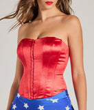 The waist-defining bodice style of the Lady Justice Satin Lace-Up Bustier in red is perfect for making a statement with your outfit and provides the structure, molded cups, or lace-up details that capture the corset trend.