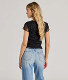 The Mood Set V-Neck Floral Velvet Pattern Mesh Top in black is a women's workwear piece offering a trendy style and unique accents, perfect for effortlessly creating an outfit-of-the-day look that transitions your office look to going-out ready.