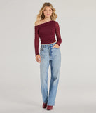 The Elevated Trend Mesh Off-Shoulder Long Sleeve Top in plum with a modern design and trendy look is part of the latest women's tops collection to elevate your 2025 wardrobe.