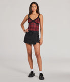 The Check Me Out Lace Trim Plaid Crop Top in red with a modern design and trendy look is part of the latest women's tops collection to elevate your 2025 wardrobe.