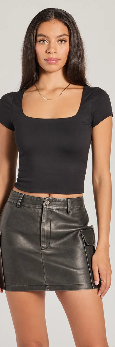The The View And You Short Sleeve Tie Back Crop Top in black with a modern design and trendy look is part of the latest women's tops collection to elevate your 2025 wardrobe.