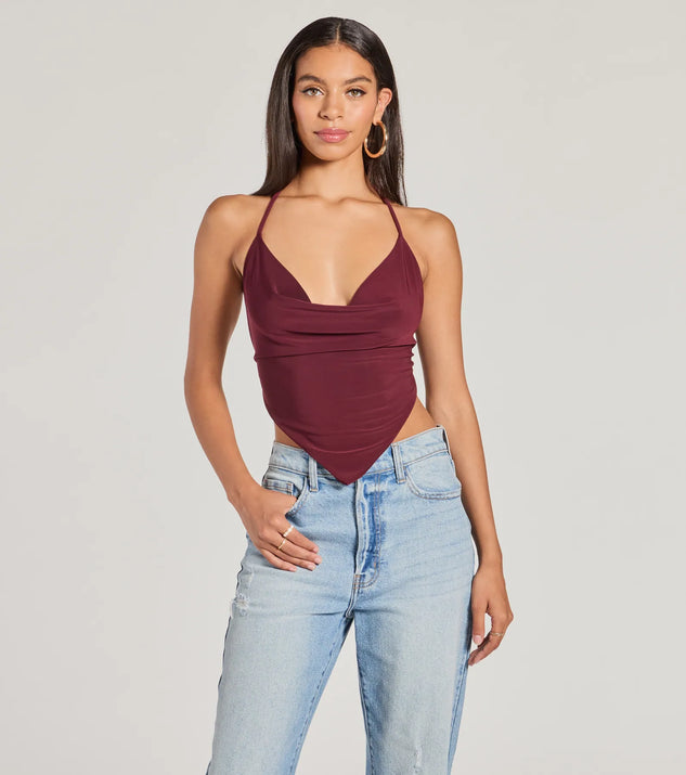 The Sunny Day Cute Halter Open Back Crop Top in maroon with a modern design and trendy look is part of the latest women's tops collection to elevate your 2025 wardrobe.