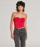 The Flirty Find Strapless Ruched Knit Crop Top in red with a modern design and trendy look is part of the latest women's tops collection to elevate your 2025 wardrobe.