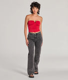 The Flirty Find Strapless Ruched Knit Crop Top in red brings edge and energy to your vibe, ready to elevate any festival look or concert outfit.