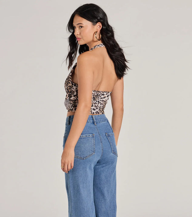 Prowlin Around Cowl Halter Leopard Crop Top | Windsor