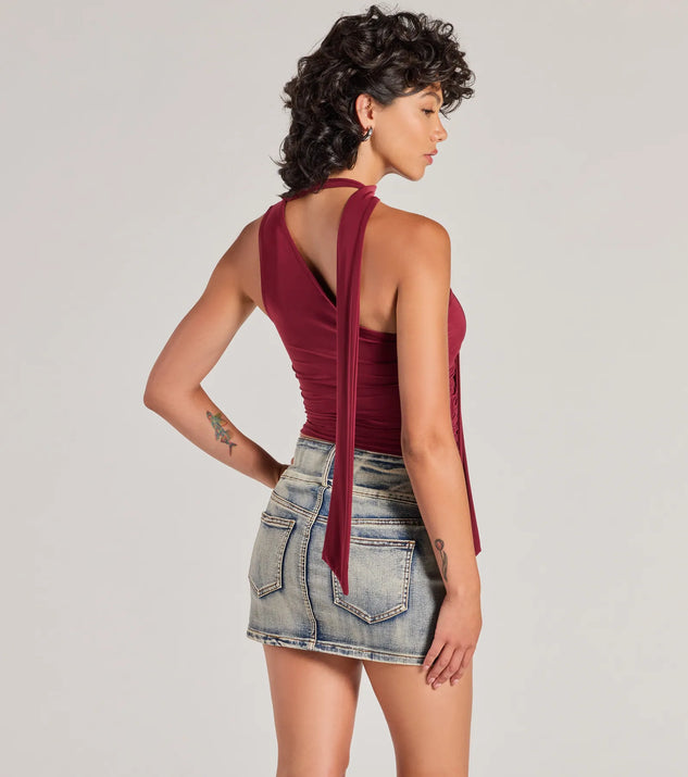 It-Girl Style One-Shoulder Neck Tie Knit Top | Windsor