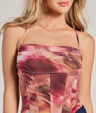 The waist-defining bodice style of the Colorful Scene Abstract Print Corset Crop Top in multi-color is perfect for making a statement with your outfit and provides the structure, molded cups, or lace-up details that capture the corset trend.