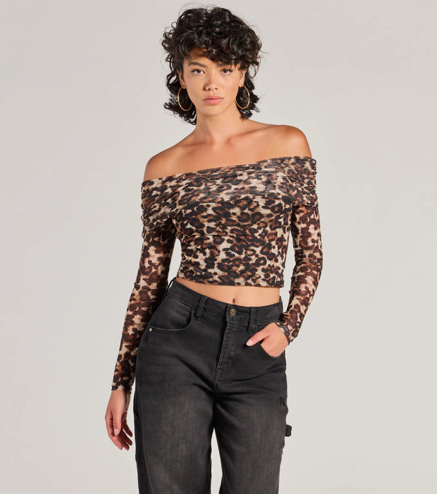 トップス yilon BIJOUOFFSHOULDERBLOUSE Trendy Chic Leopard Print Mesh Off-The-Shoulder Top | Windsor