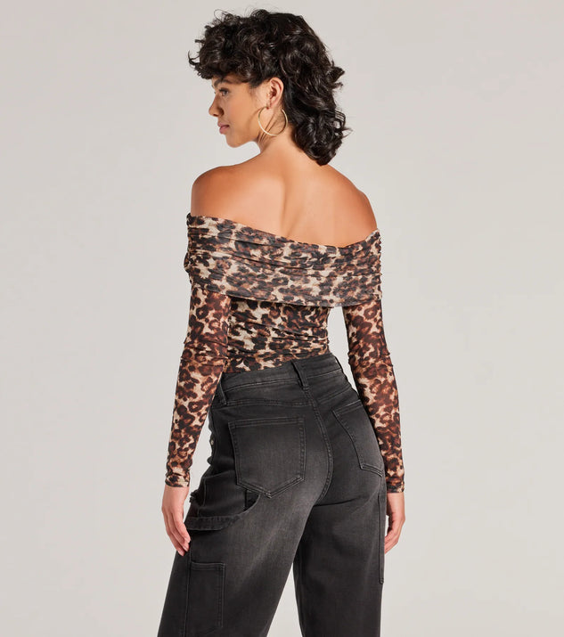 Trendy Chic Leopard Print Mesh Off-The-Shoulder Top | Windsor