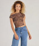 The Trendy One-Shoulder Boho Print Crop Top in brown with a modern design and trendy look is part of the latest women's tops collection to elevate your 2025 wardrobe.