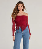The Trendy Babe Off-The-Shoulder Ruched Lace Top in burgundy with a modern design and trendy look is part of the latest women's tops collection to elevate your 2025 wardrobe.